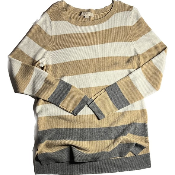 LOFT Sweaters - Loft Womans Long Sleeve Striped Sweater Grey/White/Brown Size L
